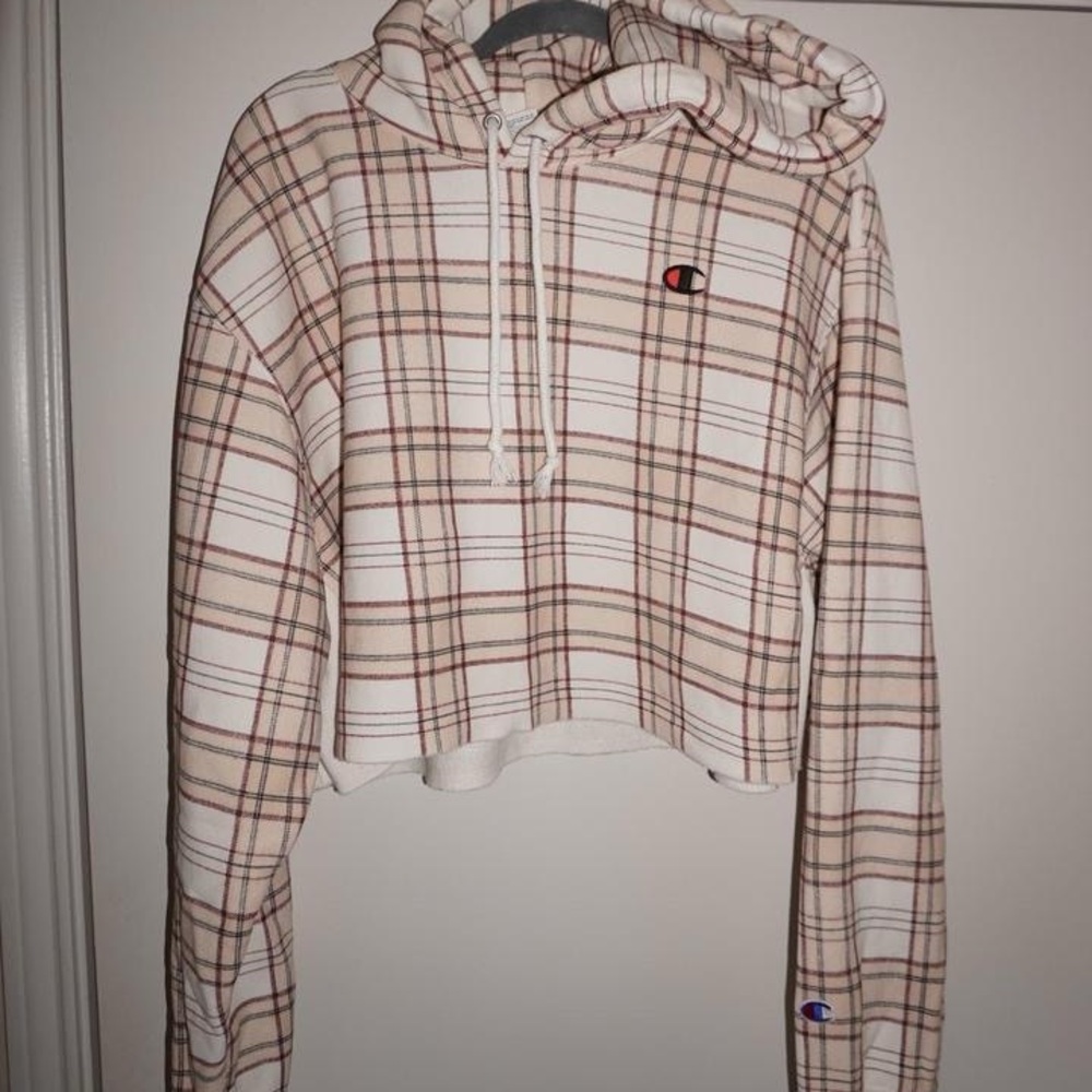 Champion Beige Plaid Cropped Hoodie